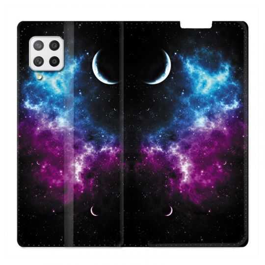 Housse Cuir Portefeuille Pour Samsung Galaxy A12 Univers Bleu Violet