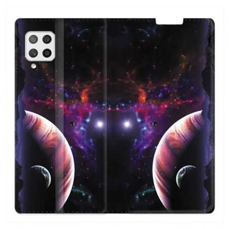 Housse Cuir Portefeuille Pour Samsung Galaxy A12 Planete Rouge