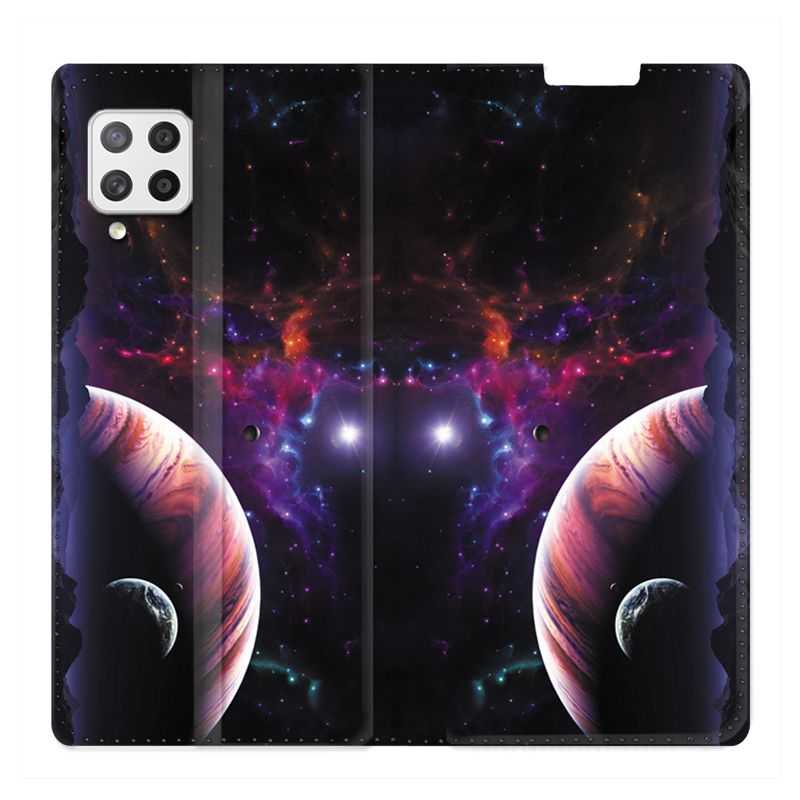 Housse Cuir Portefeuille Pour Samsung Galaxy A12 Planete Rouge