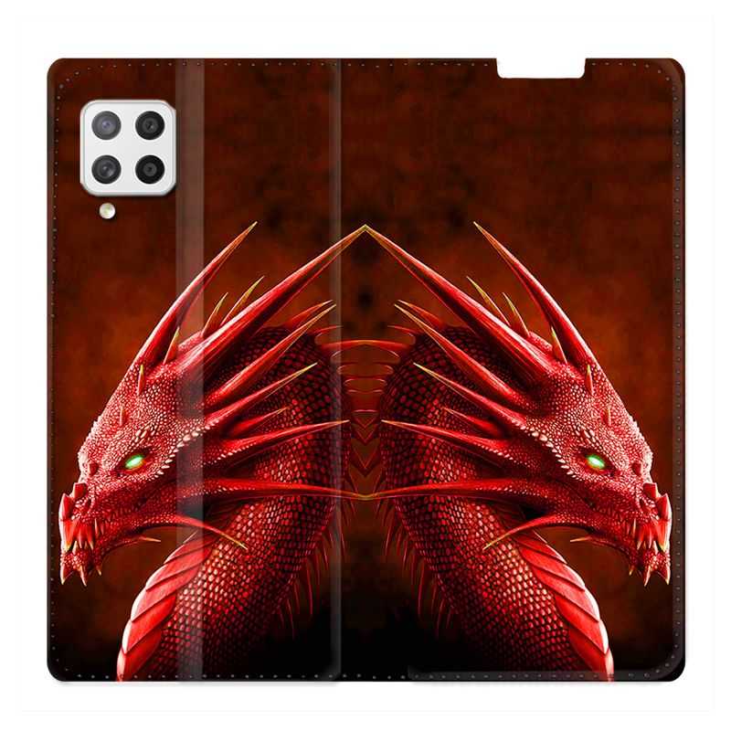 Housse Cuir Portefeuille Pour Samsung Galaxy A12 Dragon Rouge