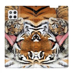 Housse Cuir Portefeuille Pour Samsung Galaxy A12 Bebe Tigre
