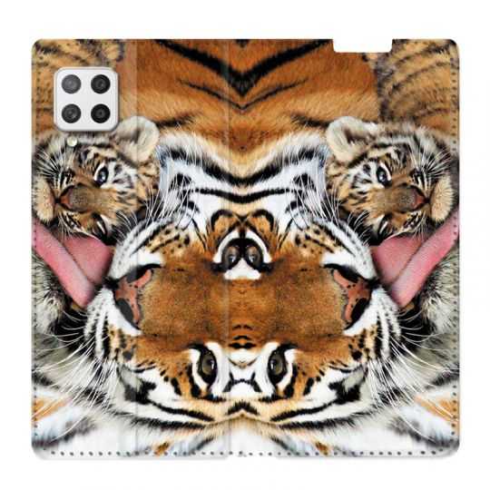 Housse Cuir Portefeuille Pour Samsung Galaxy A12 Bebe Tigre