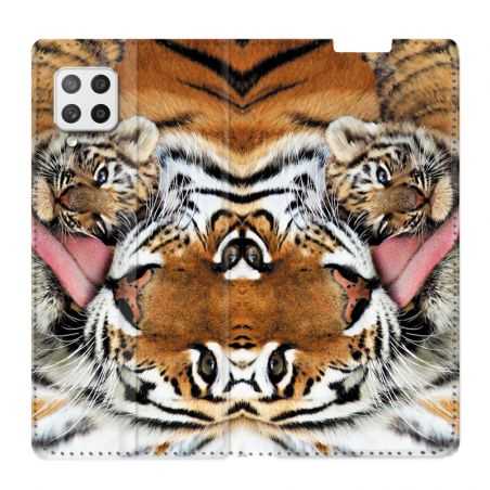 Housse Cuir Portefeuille Pour Samsung Galaxy A12 Bebe Tigre