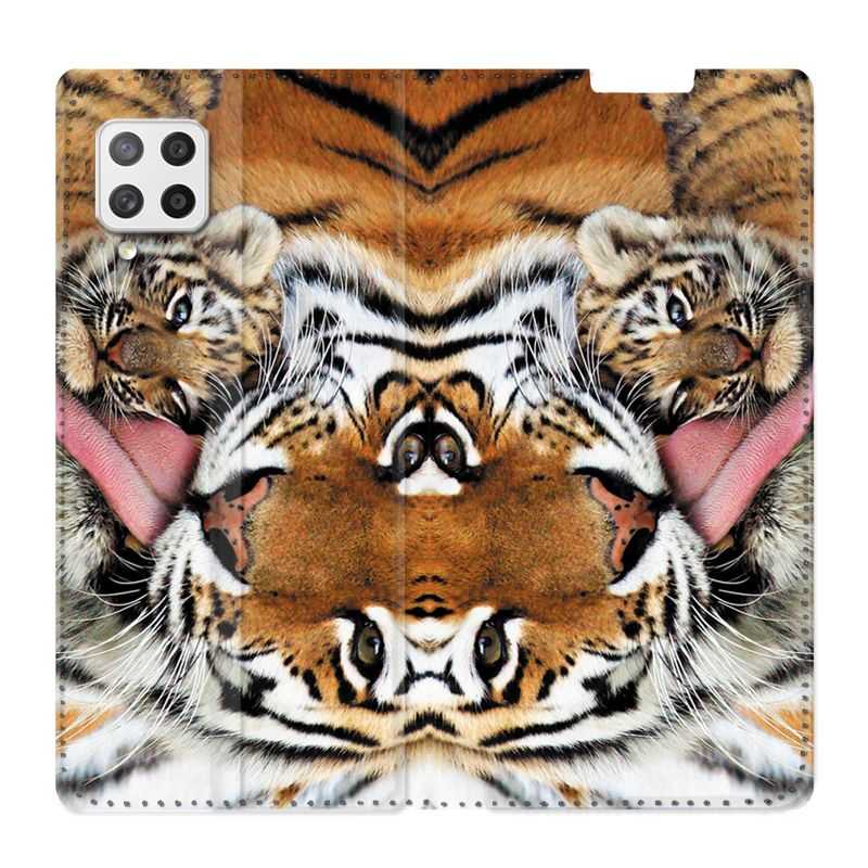 Housse Cuir Portefeuille Pour Samsung Galaxy A12 Bebe Tigre