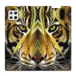 Housse Cuir Portefeuille Pour Samsung Galaxy A12 Oeil Tigre
