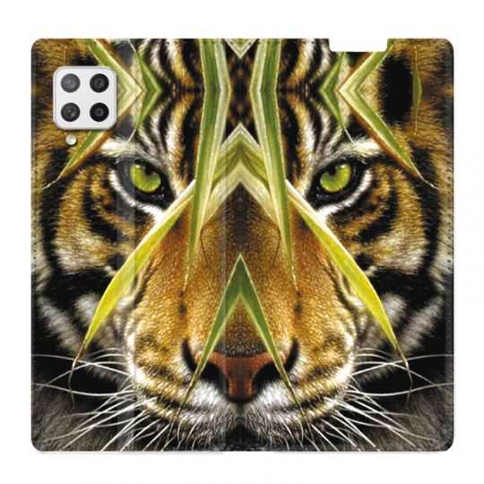 Housse Cuir Portefeuille Pour Samsung Galaxy A12 Oeil Tigre