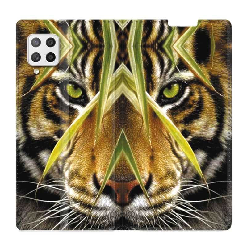 Housse Cuir Portefeuille Pour Samsung Galaxy A12 Oeil Tigre