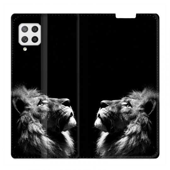 Housse Cuir Portefeuille Pour Samsung Galaxy A12 Roi Lion