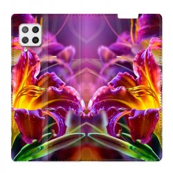 Housse Cuir Portefeuille Pour Samsung Galaxy A12 Fleur Lys Color