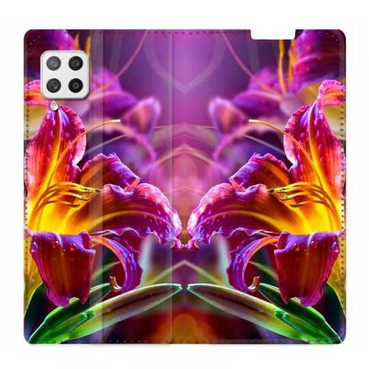 Housse Cuir Portefeuille Pour Samsung Galaxy A12 Fleur Lys Color