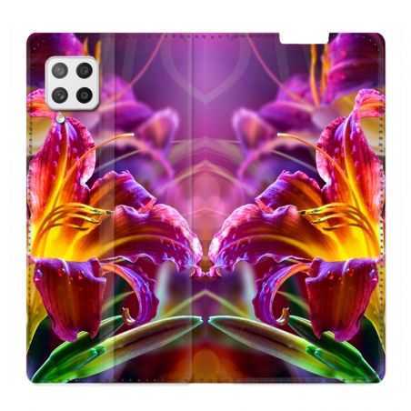Housse Cuir Portefeuille Pour Samsung Galaxy A12 Fleur Lys Color