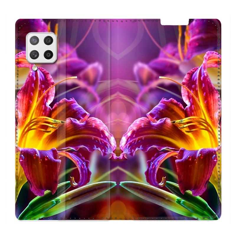 Housse Cuir Portefeuille Pour Samsung Galaxy A12 Fleur Lys Color