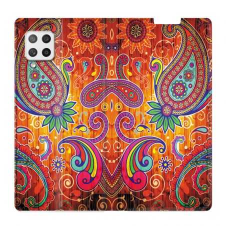 Housse Cuir Portefeuille Pour Samsung Galaxy A12 Fleur Psychedelic