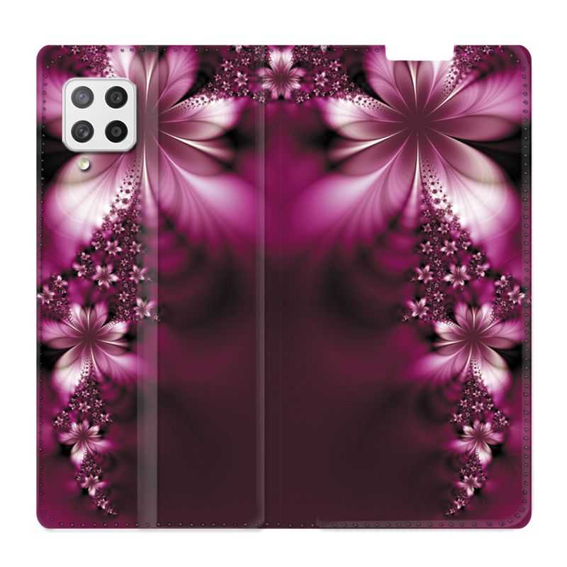 Housse Cuir Portefeuille Pour Samsung Galaxy A12 Fleur Violette Montante