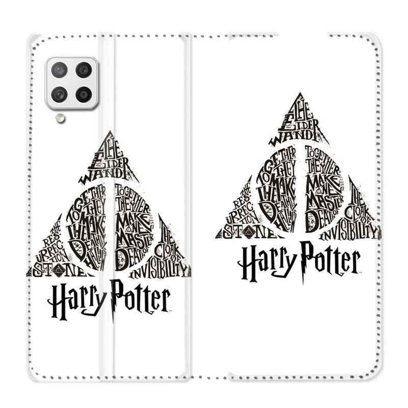 Housse Cuir Portefeuille Pour Samsung Galaxy A12 WB License Harry Potter Triangle Blanc