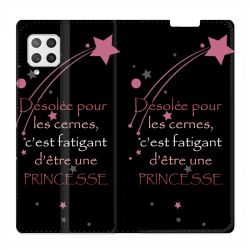 Housse Cuir Portefeuille Pour Samsung Galaxy A12 Humour Princesse