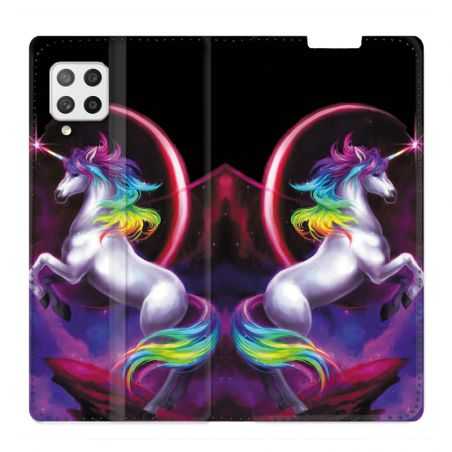 Housse Cuir Portefeuille Pour Samsung Galaxy A12 Licorne Arc en ciel