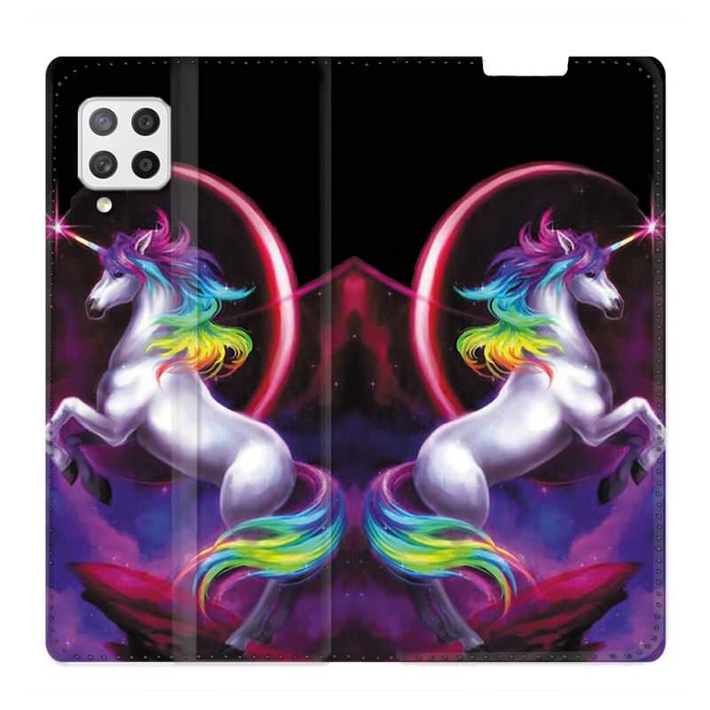 Housse Cuir Portefeuille Pour Samsung Galaxy A12 Licorne Arc en ciel