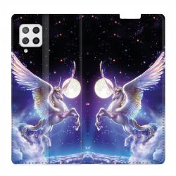 Housse Cuir Portefeuille Pour Samsung Galaxy A12 Licorne Céleste