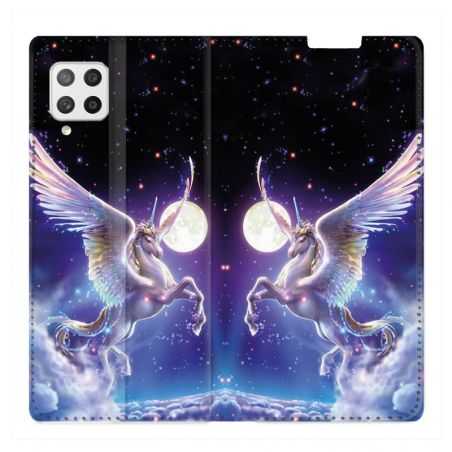 Housse Cuir Portefeuille Pour Samsung Galaxy A12 Licorne Céleste