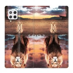 Housse Cuir Portefeuille Pour Samsung Galaxy A12 Lion Reflet