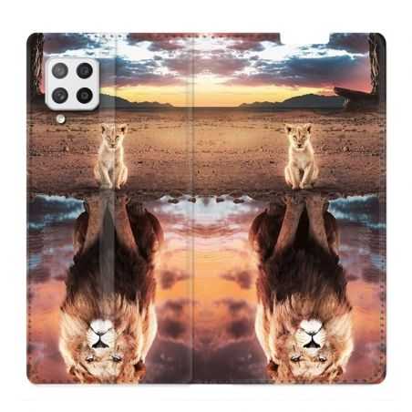Housse Cuir Portefeuille Pour Samsung Galaxy A12 Lion Reflet