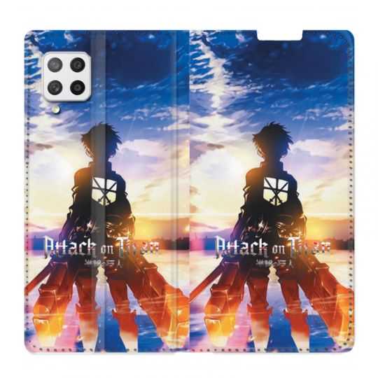 Housse Cuir Portefeuille Pour Samsung Galaxy A12 Manga Attaque Titans Soleil