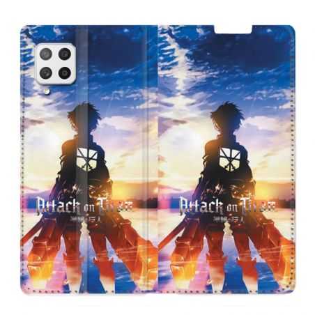 Housse Cuir Portefeuille Pour Samsung Galaxy A12 Manga Attaque Titans Soleil