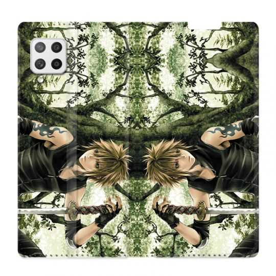 Housse Cuir Portefeuille Pour Samsung Galaxy A12 Manga Bois