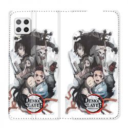 Housse Cuir Portefeuille Pour Samsung Galaxy A12 Manga Demon Slayer Blanc