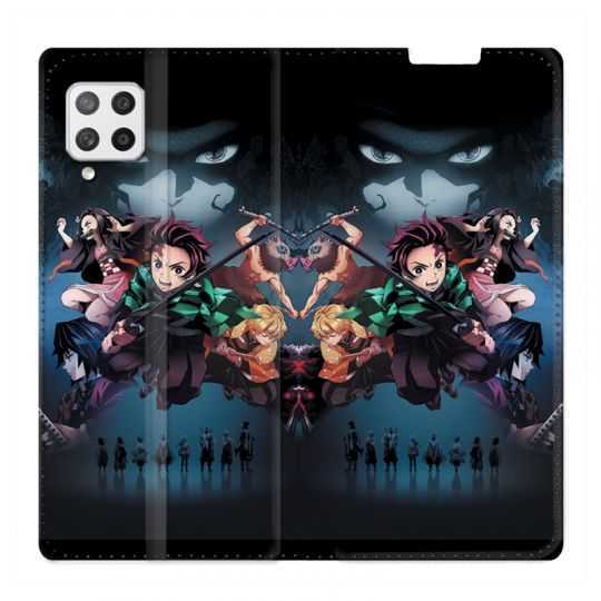 Housse Cuir Portefeuille Pour Samsung Galaxy A12 Manga Demon Slayer Noir