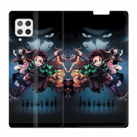 Housse Cuir Portefeuille Pour Samsung Galaxy A12 Manga Demon Slayer Noir