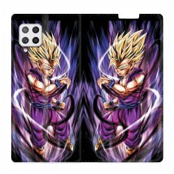 Housse Cuir Portefeuille Pour Samsung Galaxy A12 Manga Dragon Ball Sangohan Violet