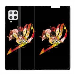Housse Cuir Portefeuille Pour Samsung Galaxy A12 Manga Fairy Tail Logo Noir
