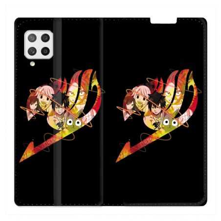 Housse Cuir Portefeuille Pour Samsung Galaxy A12 Manga Fairy Tail Logo Noir