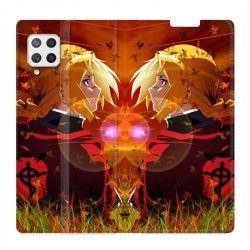 Housse Cuir Portefeuille Pour Samsung Galaxy A12 Manga Fullmetal Alchemist Rouge