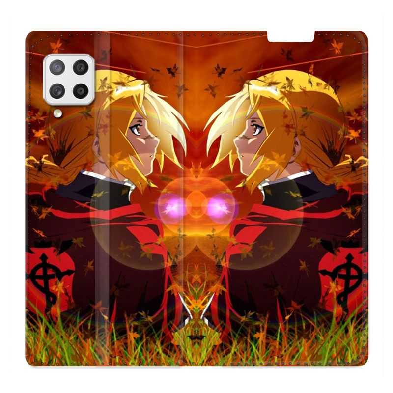 Housse Cuir Portefeuille Pour Samsung Galaxy A12 Manga Fullmetal Alchemist Rouge