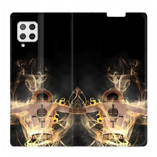 Housse Cuir Portefeuille Pour Samsung Galaxy A12 Manga One Piece Ace Noir