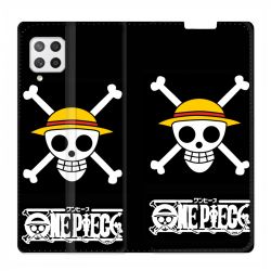 Housse Cuir Portefeuille Pour Samsung Galaxy A12 Manga One Piece Tete de Mort