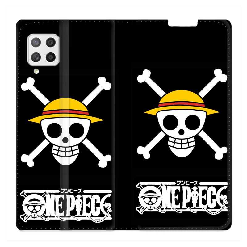 Housse Cuir Portefeuille Pour Samsung Galaxy A12 Manga One Piece Tete de Mort