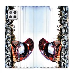 Housse Cuir Portefeuille Pour Samsung Galaxy A12 Moto Casque Cross