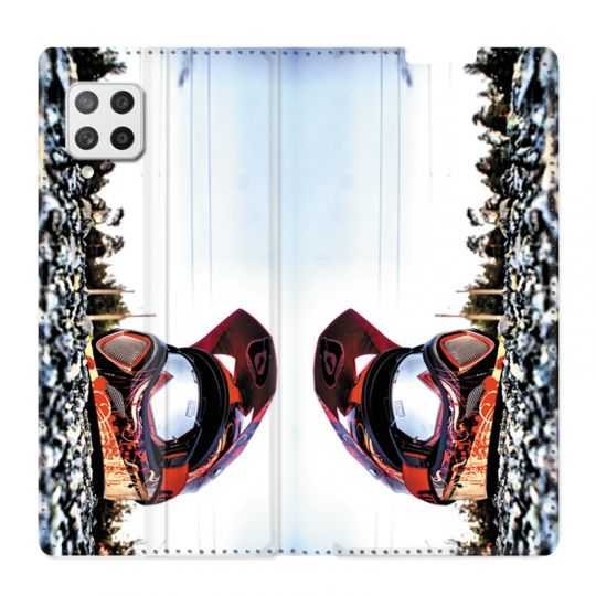 Housse Cuir Portefeuille Pour Samsung Galaxy A12 Moto Casque Cross