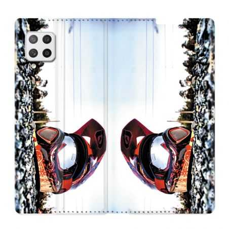 Housse Cuir Portefeuille Pour Samsung Galaxy A12 Moto Casque Cross