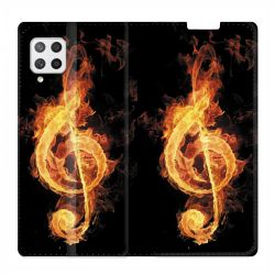 Housse Cuir Portefeuille Pour Samsung Galaxy A12 Musique Clé Sol Feu N