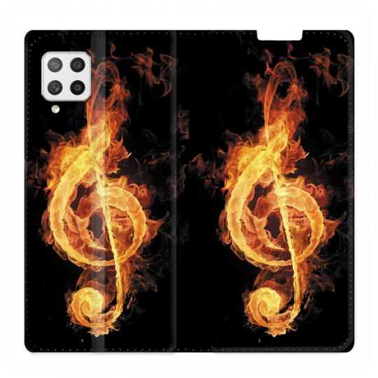 Housse Cuir Portefeuille Pour Samsung Galaxy A12 Musique Clé Sol Feu N