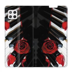 Housse Cuir Portefeuille Pour Samsung Galaxy A12 Musique Rose Piano