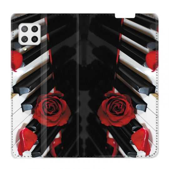 Housse Cuir Portefeuille Pour Samsung Galaxy A12 Musique Rose Piano