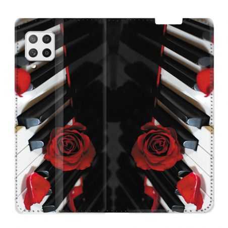 Housse Cuir Portefeuille Pour Samsung Galaxy A12 Musique Rose Piano