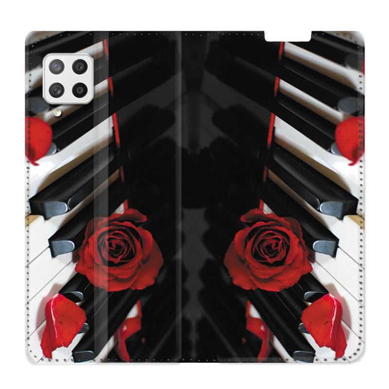 Housse Cuir Portefeuille Pour Samsung Galaxy A12 Musique Rose Piano