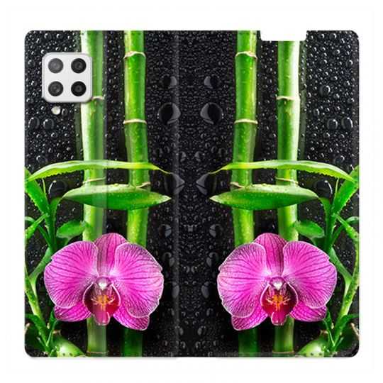 Housse Cuir Portefeuille Pour Samsung Galaxy A12 Orchidee Bambou